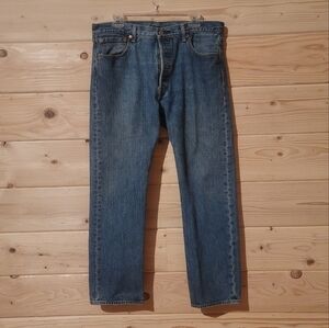 Vintage Levis 501 Button Fly Denim Jeans Blue Slim Straight Size 35x30